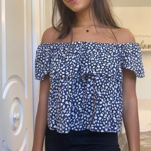 Forever 21 Navy Cheetah Print off the shoulder top